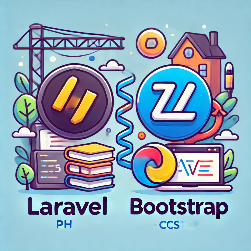 Introductory image showing Laravel and Bootstrap logos side by side, symbolizing integration between the Laravel PHP framework and Bootstrap CSS frame